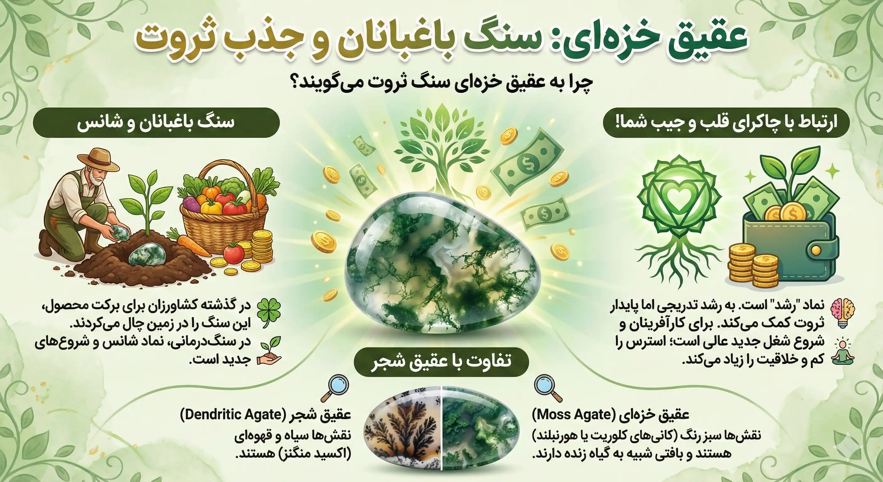 عقیق خزه‌ای: سنگ باغبانان و جذب ثروت     