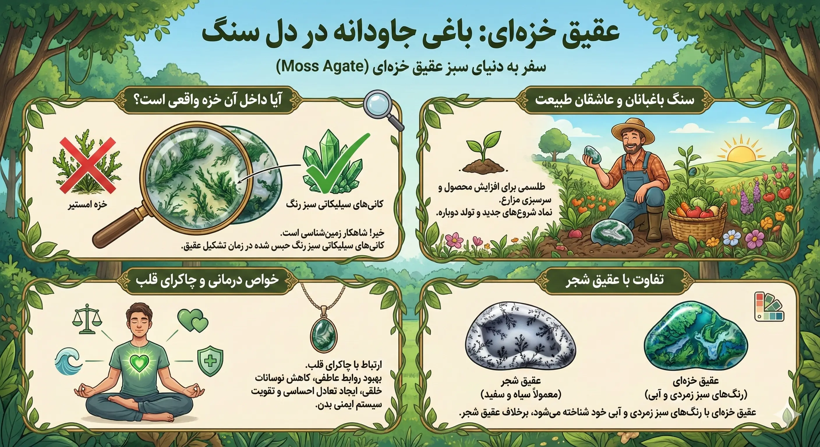 عقیق خزه‌ای: باغی جاودانه در دل سنگ